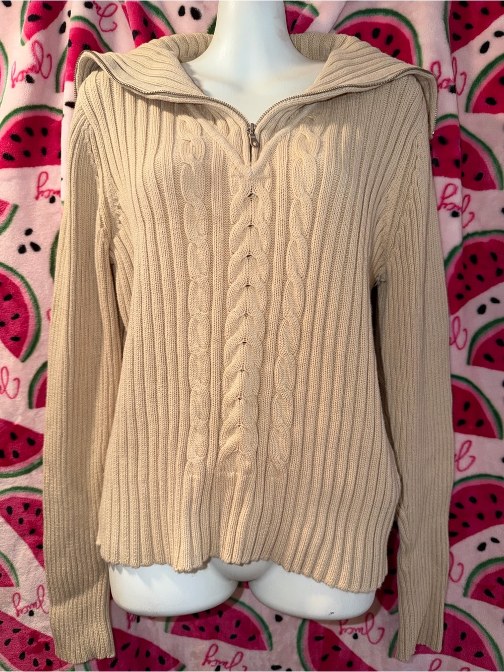 🤎 Liz Claiborne Cable Knit Half-Zip Sweater